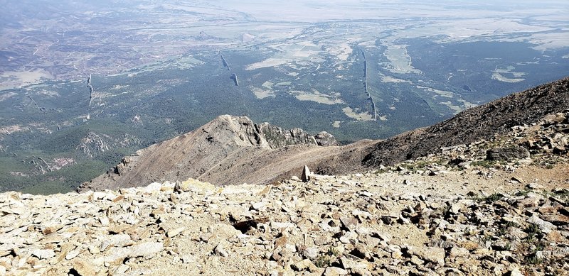 View of geological dikes radiating from West Spanish Peak