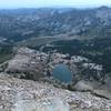 A view down to Cecret Lake and Albion Basin from Sugarloaf (Cecret Lake is over 1000 feet below the summit of Sugarloaf)