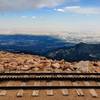 Looking over the now defunct cog rail line at the summit of Pikes Peak, Colorado
