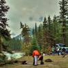 At Cairnes Creek Campground on the banks of the Blaeberry River, a GDTA trail crew packs up to head out on Blaeberry Forest Service Road.