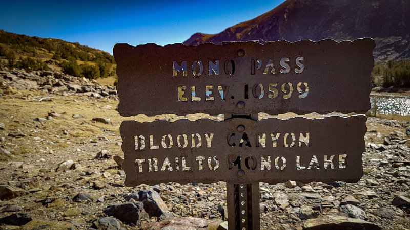 Mono Pass, elevation 10,599 feet.