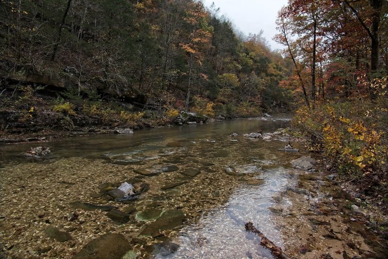 North Sylamore Creek, near a relatively flat area with potential for camping, view downstream.