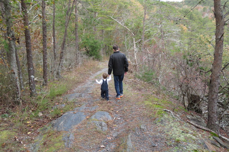 Our grandson's first hike, 22 months old, Nov. 11, 2018 on the easy and scenic Lake Side Trail
