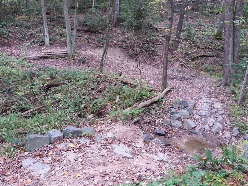 Another view of the rocky creek crossing, you can see a drop on the left (wood)