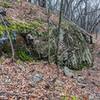 The Lake Hopatcong Trail skirts around many interesting rock formations, this one highlighted by green moss, even in December.