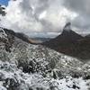 Snowy view from Fremont Saddle to Weavers Needle.