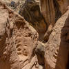 Squeezing through the Kayenta Sandstone in Little Wild Horse Canyon