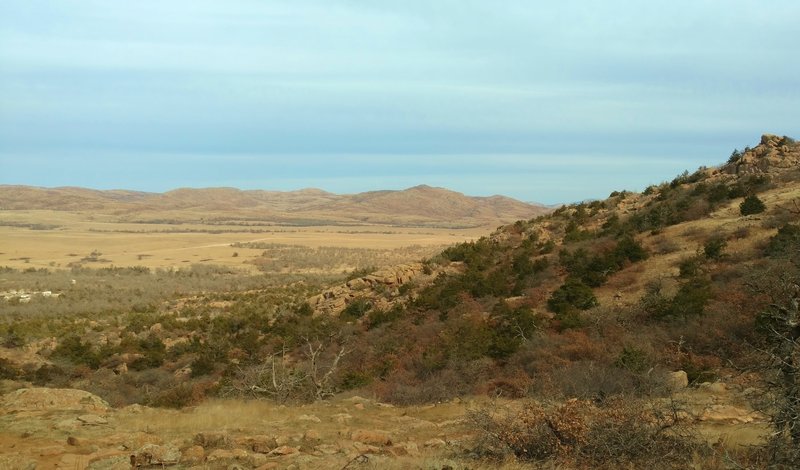 Looking east-northeast out across the prairie and Wichita Montains from Elk Mountain Trail in mid February.