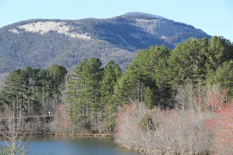 View of Governor's Rock and Table Rock (Table Rock Trail) from trailhead parking lot.