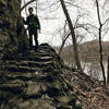 Coming down the old stone steps headed north on Cedar Cliff Trail