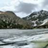 Panorama of South Crestone Lake, still covered in ice. Great view of Mt Adams, Challenger Point, and Kit Carson Peak (from left to right).