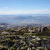 Hobart viewed from the top of Mount Wellington with the Tasman bridge just left of center