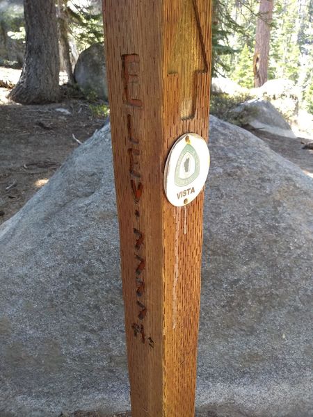 Marker at top of Van Sickle Connector Trail