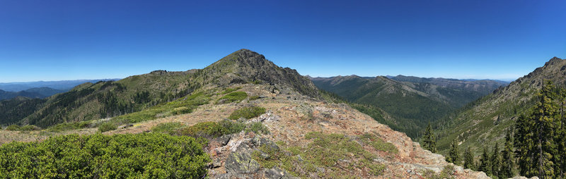 Boundary trail at the ridgeline, looking west toward Rattlesnake Mountain