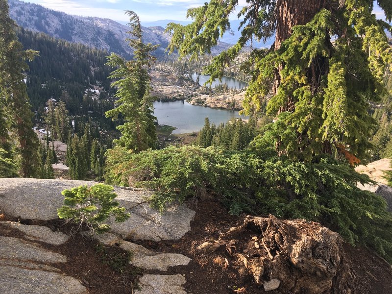 The view down to Leland Lakes from Schmidell Pass.