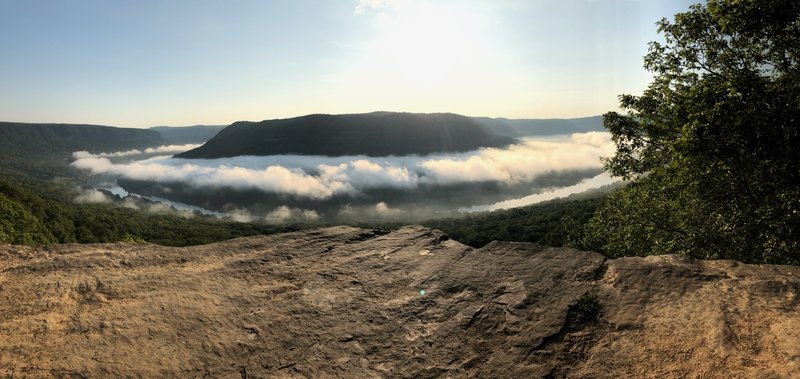 Pano of Snoopers Rock with morning fog