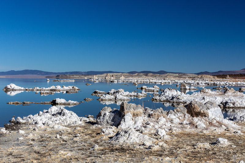 Salt rock formations on the western shore of Mono Lake.