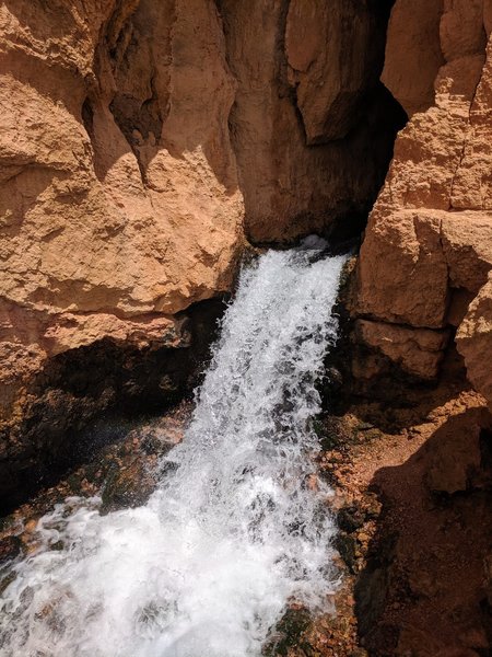 A closeup of Cascade Falls coming out of the cliff