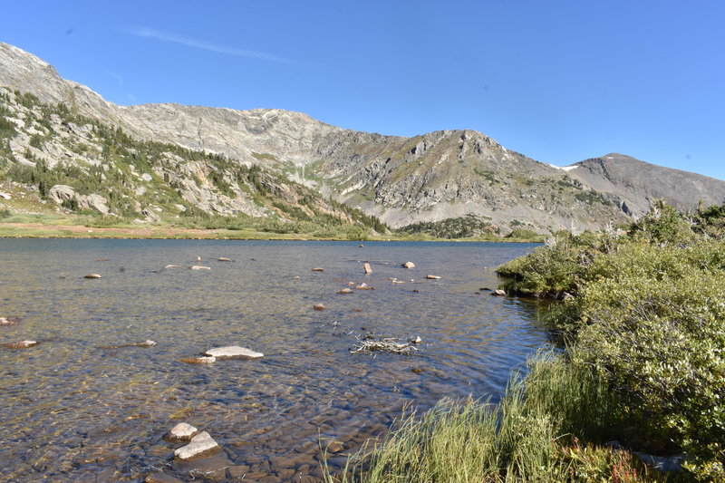 Looking northeast from the upper lake. The high point on the far right is Homestake Peak.