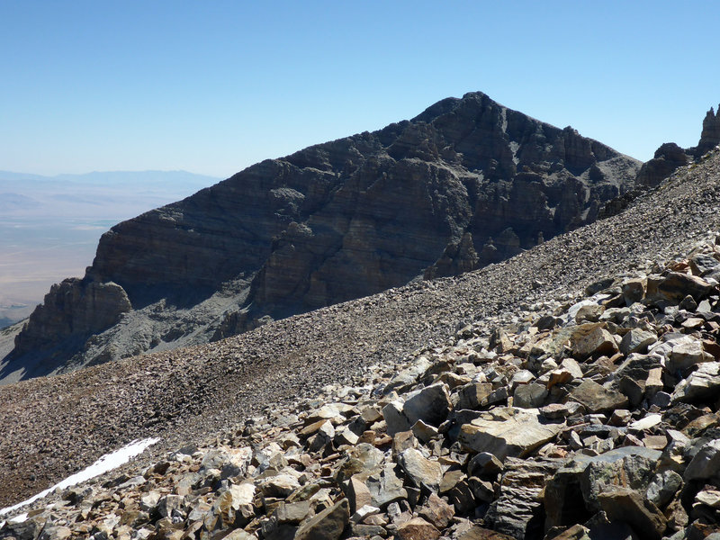 Looking east at Jeff Davis Peak (12,771 ft) and Utah beyond