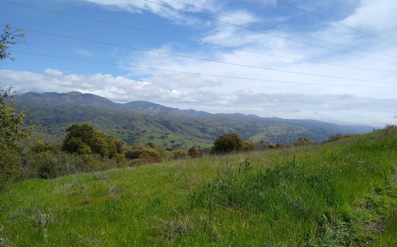 The Diablo Range is seen far into the distance, looking east-southeast from high on Heron Trail.