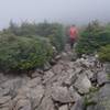Greenleaf Path is steep with loose rock. Cool day on 7-2-2020 just below the Alpine Zone.
