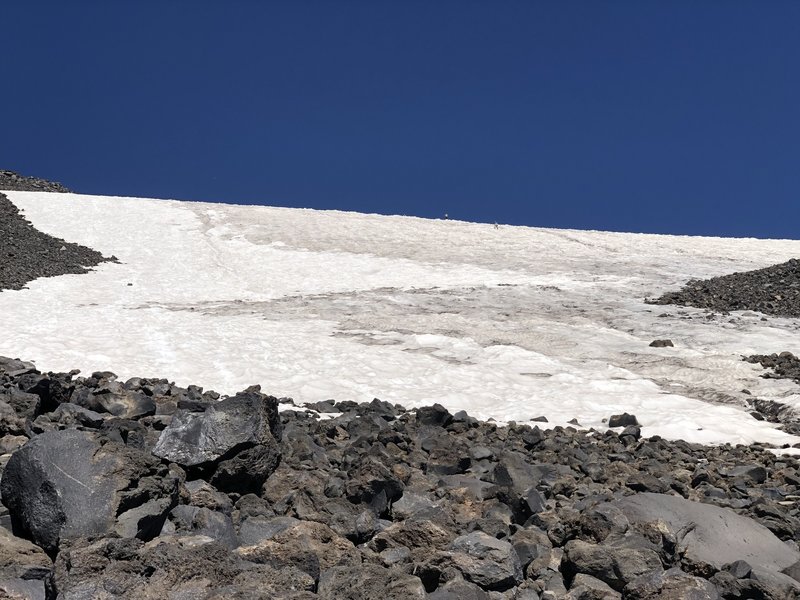 Climbing from the Lunch Counter. If you don't wish to climb on snow, it is perfectly feasible to scramble up the rock to the left of the snowfields.