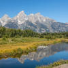 Schwabacher Landing with the Snake River in front of the Teton Range.