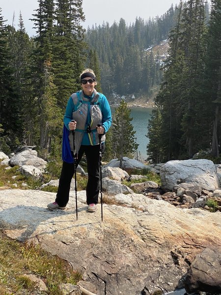 Standing on the outlet of Amphitheater Lake with Surprise Lake below