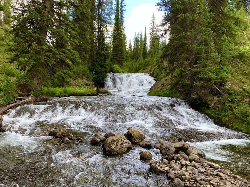 Since each river passes over similar bedrock layers as they converge at Three River Junction, each fork contains several beautiful falls close to the junction. This particular falls on the Gregg Fork is about 100 yards upriver from campsite 9D1.