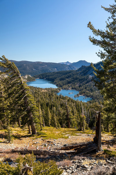 Lower and Upper Echo Lakes from Tamarack Lake Trail.