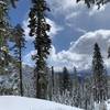 A breathtaking overlook of the peaceful, pristine winter landscape of Lassen Park on a gorgeous day.