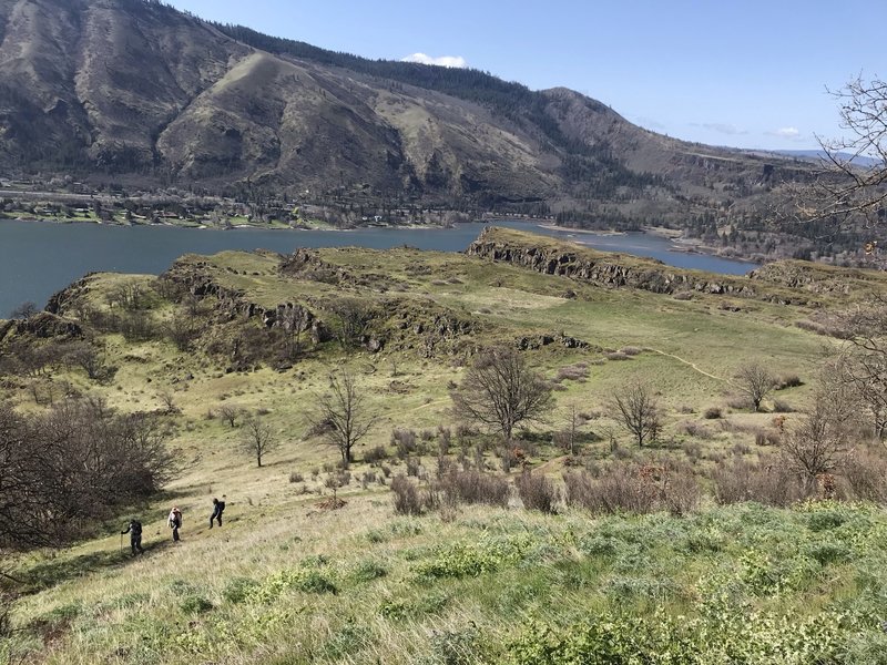 View of trail with Columbia River in background.