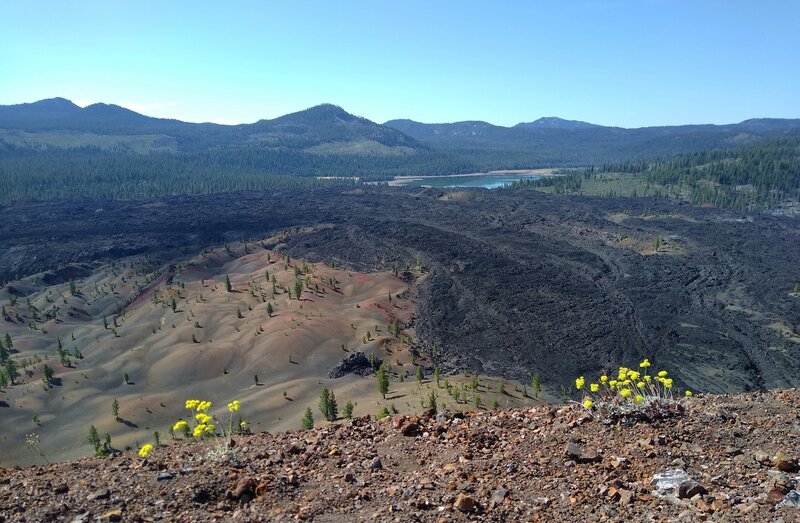 From the rim of Cinder Cone looking south-southeast: Snag Lake in the ...