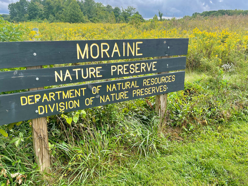 Parking lot and trailhead at Moraine Nature Preserve.