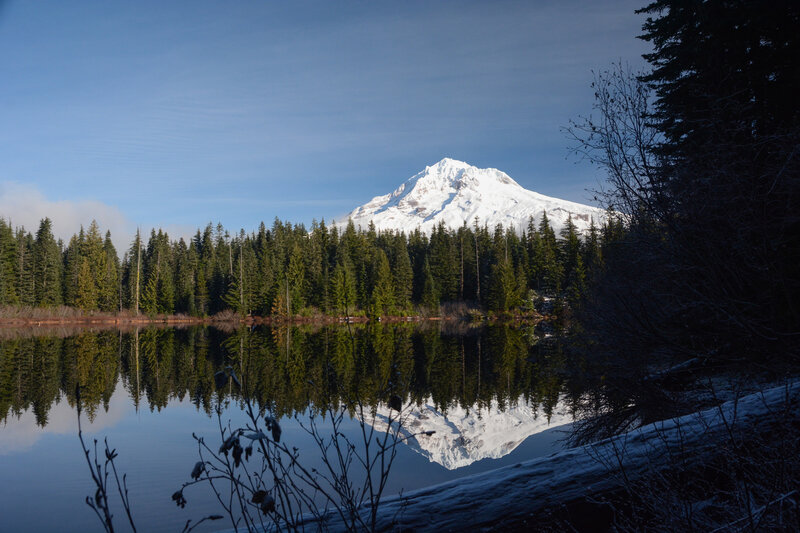 Burnt Lake offers awesome views of Mount Hood and multiple designated camping spots.