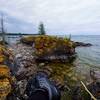 View from on top of a rock outcropping into Lake Huron