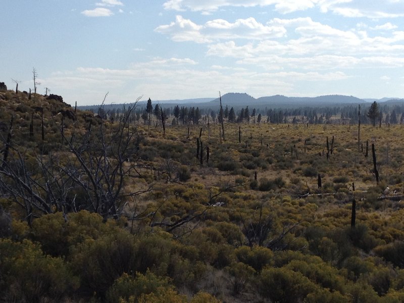 Evidence of past lava flows in the distance.