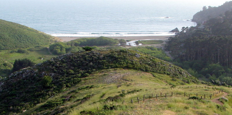 Lower portion of Diaz Ridge trail with Muir Beach in the background