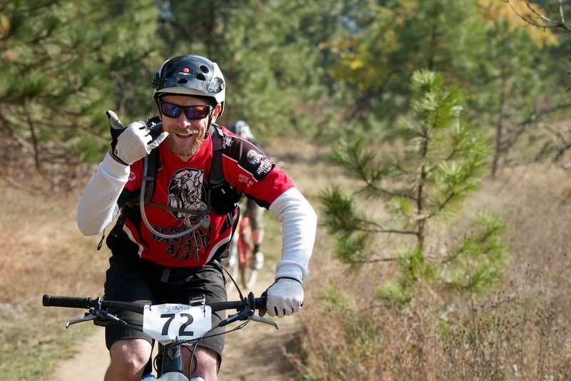 A contestant loving the ride during the first King of Beacon mountain bike stage race.