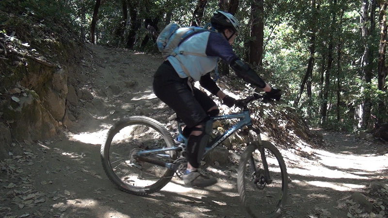 Rocky switchback on the upper singletrack, Long Ridge Trail
