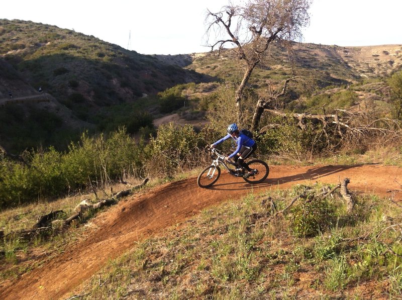 One of the last banked switchbacks near the bottom of Cactus Canyon.