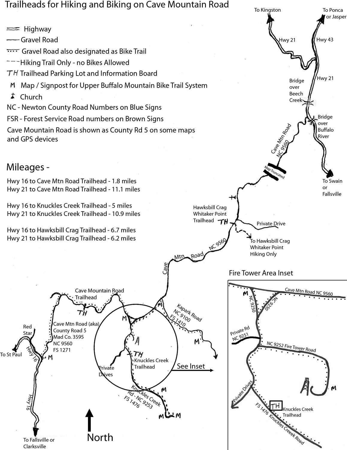 Map of Cave Mountain Road and Trailheads on the Upper Buffalo Mountain ...