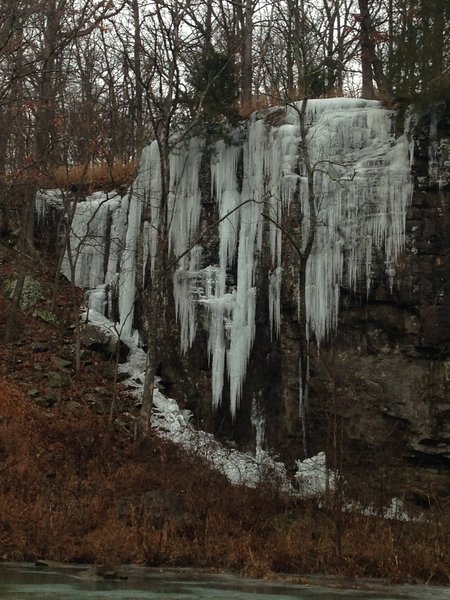 Ice falls viewed from the parking lot
