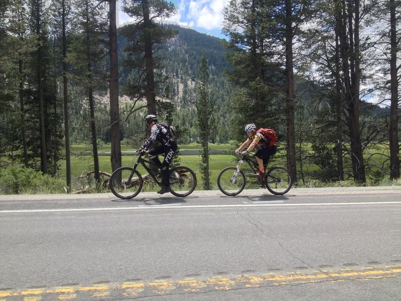 Short and flat section of Hwy 89 by Grassy Lake to connect to Luther Pass Cattle Trail