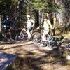 Riders pause at junction of Tipple Trail and French Creek Trail.