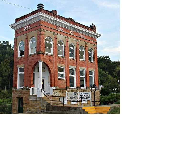 The Historic Cairo Bank is visible along the North Bend Rail Trail in