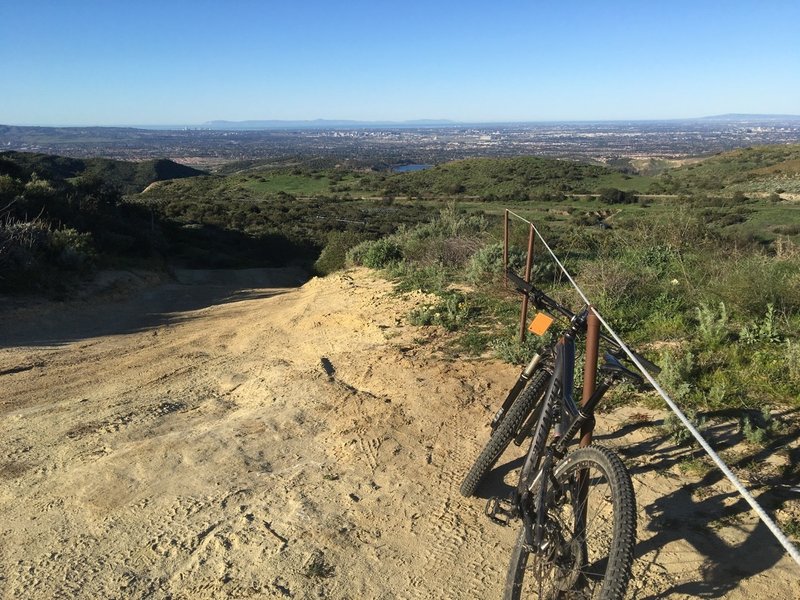 Gaining elevation on East Loma, looking back towards Newport, Catalina Island and Rancho Palos Verdes Peninsula.