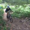 Zigzagging over loose and difficult terrain along Rio Guayo near the end of the trail.