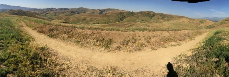 On Bane Ridge Trail before Sidewinder..this is one trail but the panorama mode makes it look this way..left is continuing on Bane Ridge.